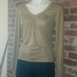 **Brand New** tan blouse with gold shimmer.